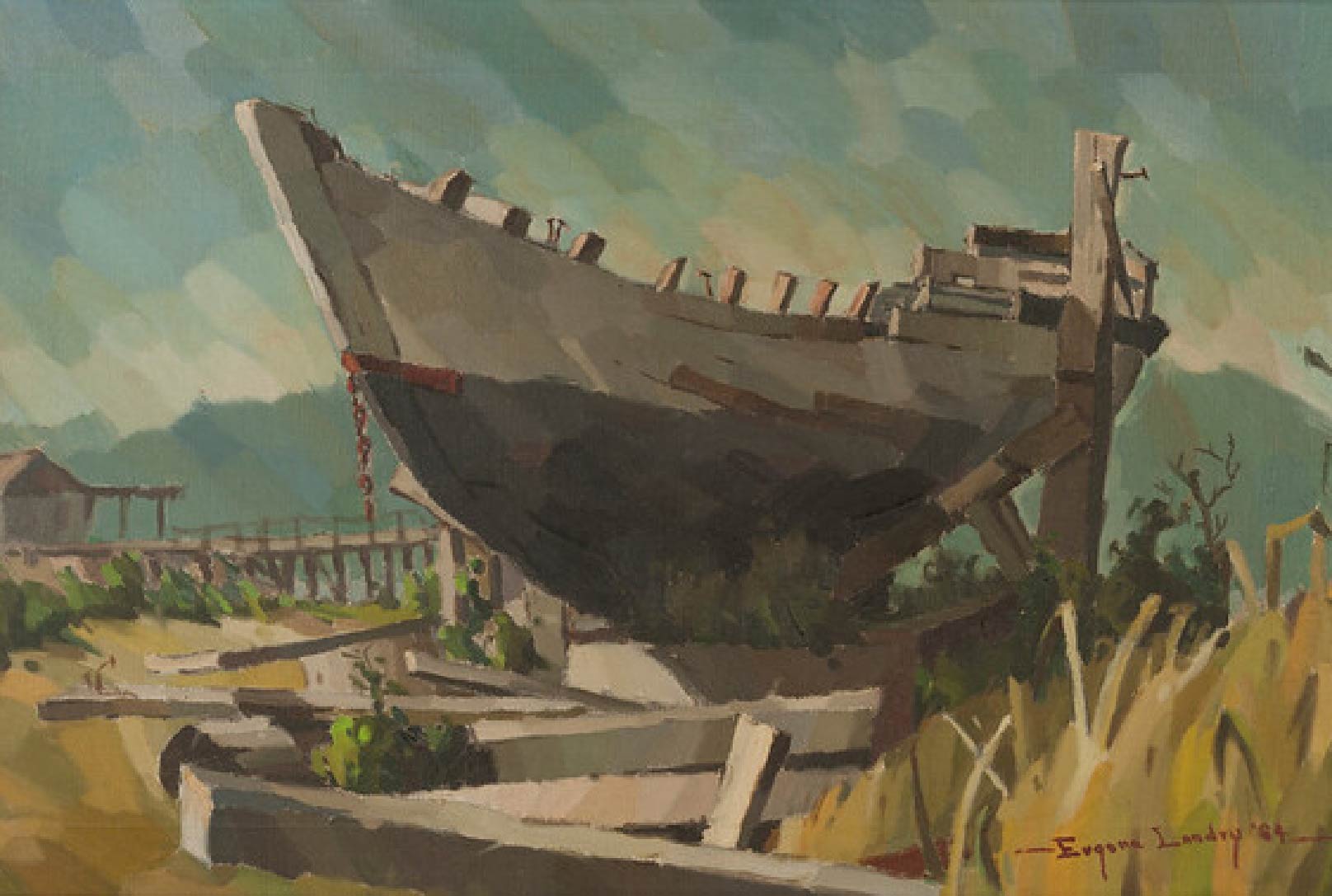 Boat at Toke Point: 1964, oil on canvas, 24”x30”