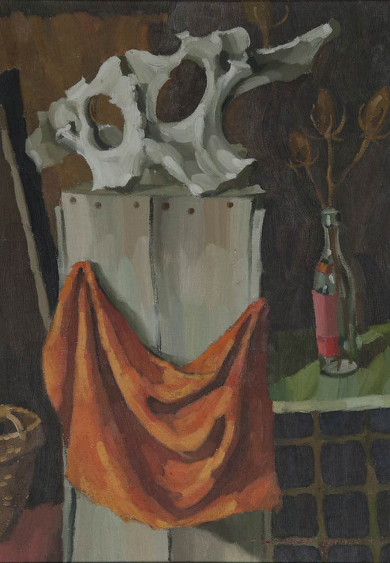 Still life with Orange Drape: 1969, oil on canvas, 24”x18”